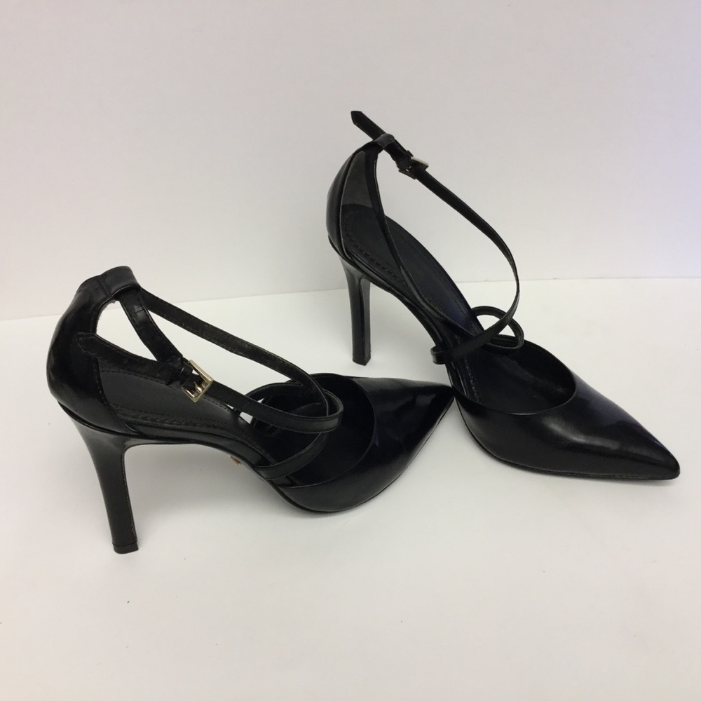 POUR LA VICTOIRE  PATENT LEATHER ANKLE STRAP HEELS BLACK 9 EUC - Picture 3 of 8